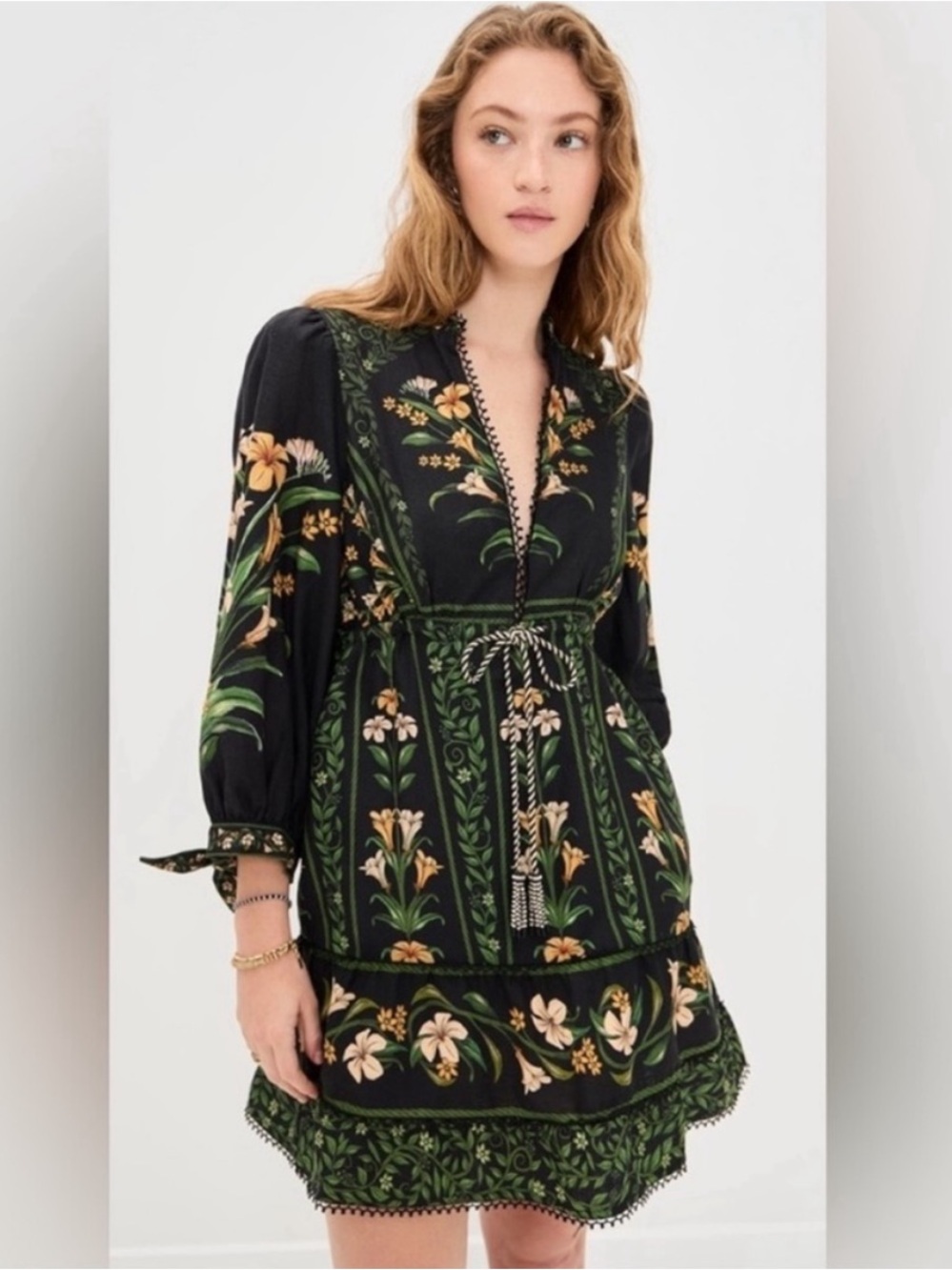 FARM Rio Black Flowers Arch Lenzing Ecovero Euroflax Mini Dress Small